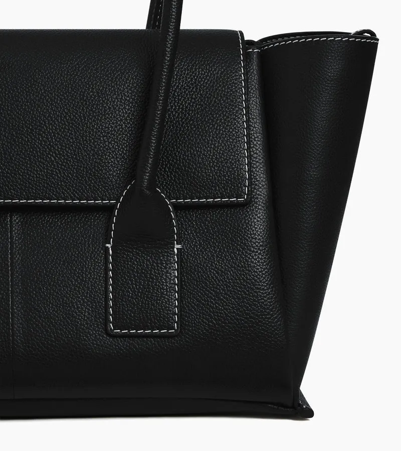 Sac cabas moyen modèle à rabat Elena en cuir grainé