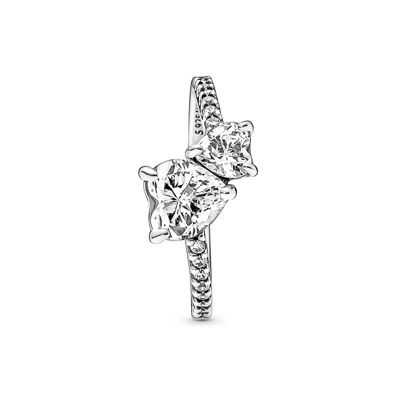 Pandora Timeless 925 Sterling Silver Double Heart Sparkling Ring 191198C01-52