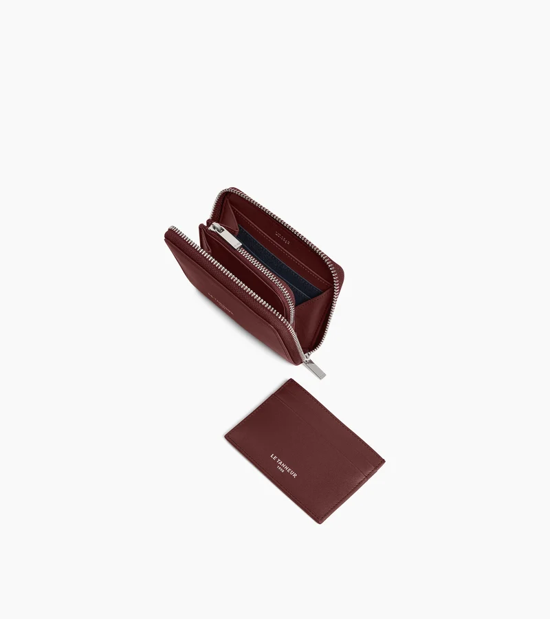 Porte monnaie zippé avec porte cartes amovible Albertine en cuir lisse