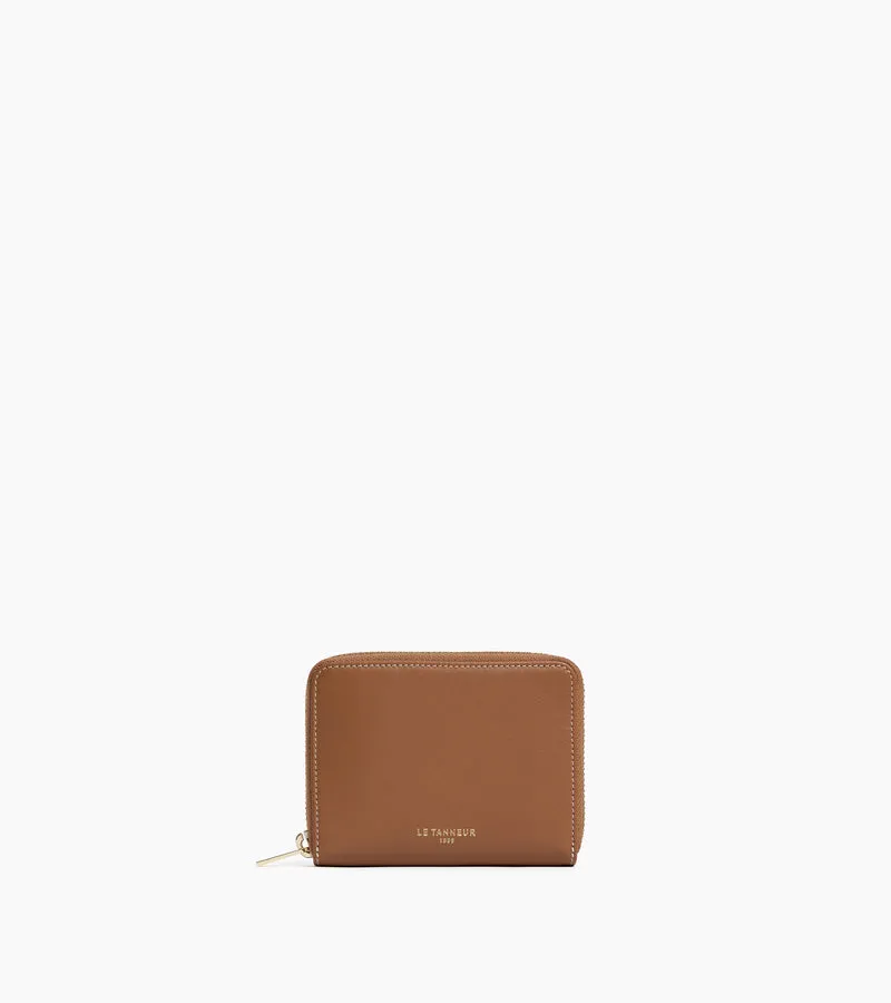 Porte monnaie zippé avec porte cartes amovible Albertine en cuir lisse
