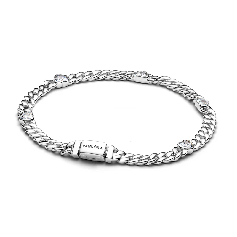 Pandora Timeless 925 Sterling Silver Heart Cuban Chain Bracelet 594226C01-16