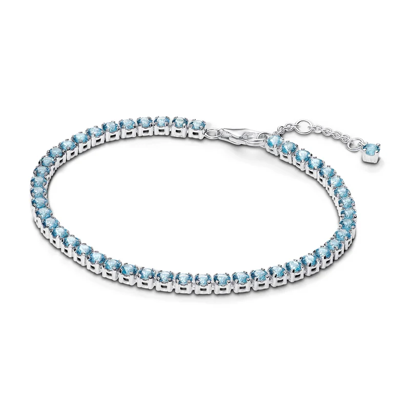 Pandora Timeless 925 Sterling Silver Sparkling Light Blue Tennis Bracelet 591469C03-18