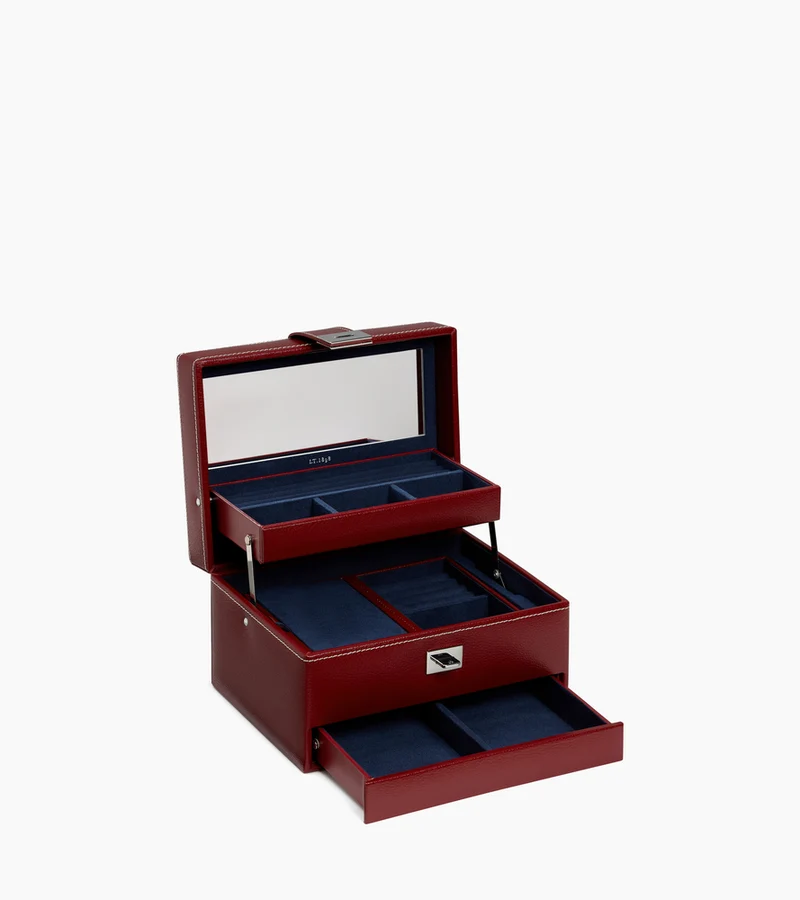 Boîte à bijoux moyen modèle ouverture automatique en cuir