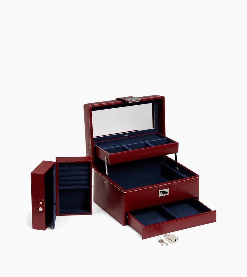 Boîte à bijoux moyen modèle ouverture automatique en cuir
