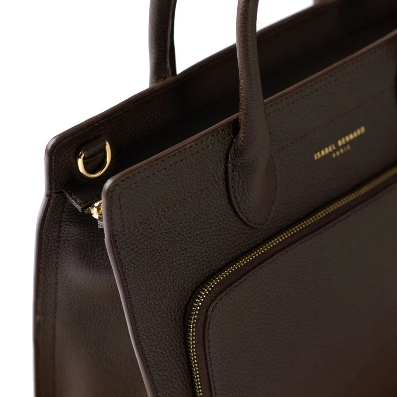 Isabel Bernard Honoré Nadine dunkelbraune Handtasche aus Kalbsleder mit 13-Zoll-Laptopfach IB25110-031-13