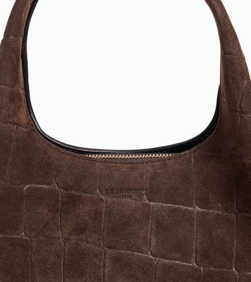 Petit sac à main Juliette en cuir refente de velours embossé crocodile