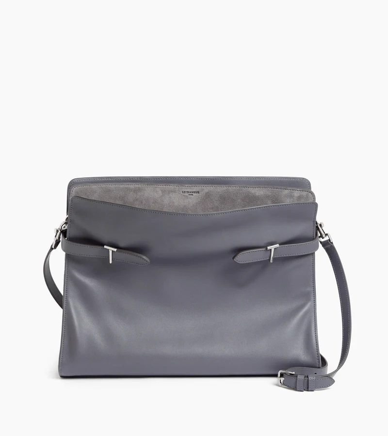 Sac porté épaule modèle maxi Emie en cuir lisse et refente de velours