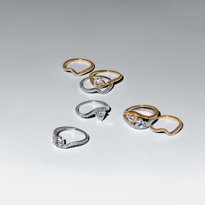 Pandora Wish and Wave Gold coloured Wave heart Ring 163660C01-54
