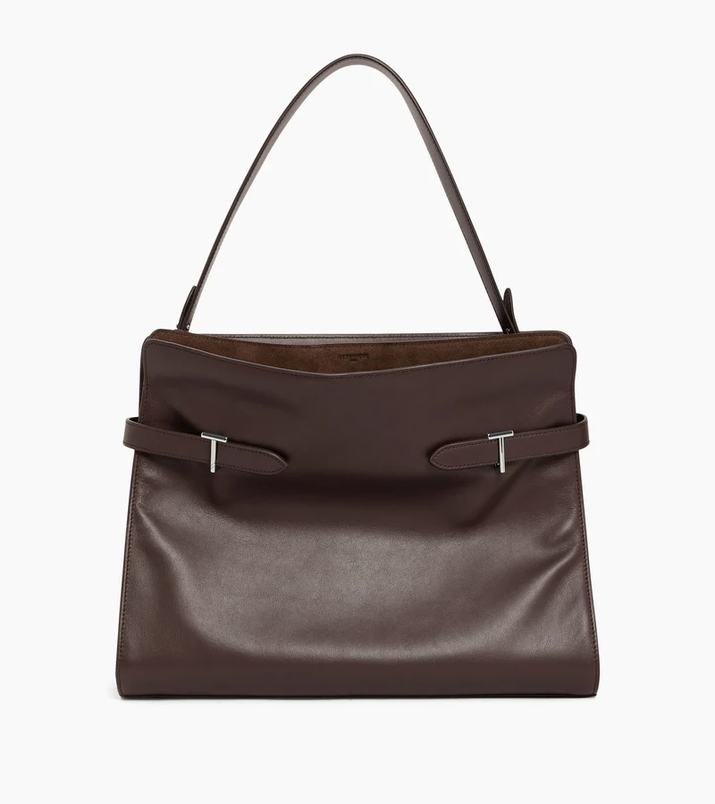 Sac porté épaule modèle maxi Emie en cuir lisse et refente de velours