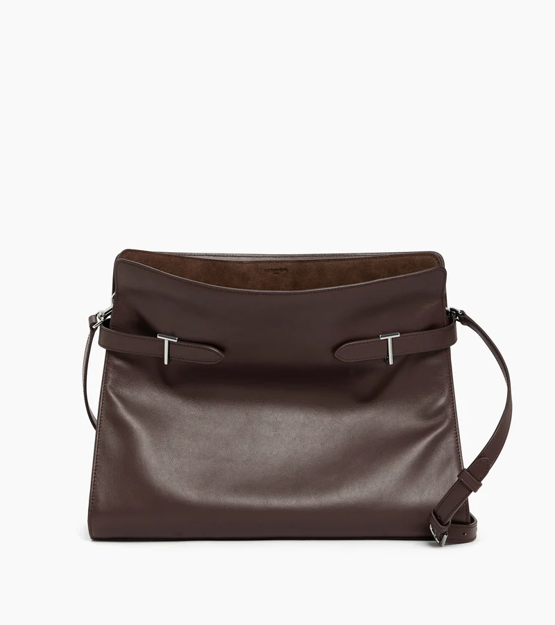 Sac porté épaule modèle maxi Emie en cuir lisse et refente de velours