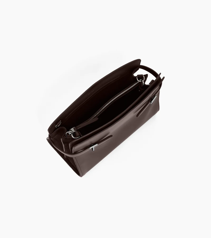 Sac porté épaule grand modèle Emie en cuir lisse et refente de velours