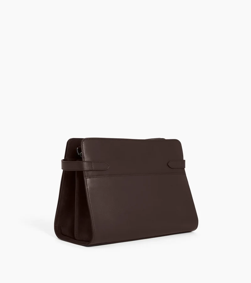 Sac porté épaule grand modèle Emie en cuir lisse et refente de velours