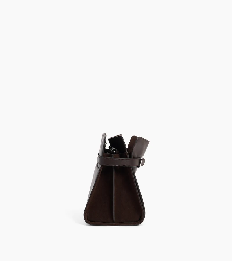 Sac porté épaule grand modèle Emie en cuir lisse et refente de velours
