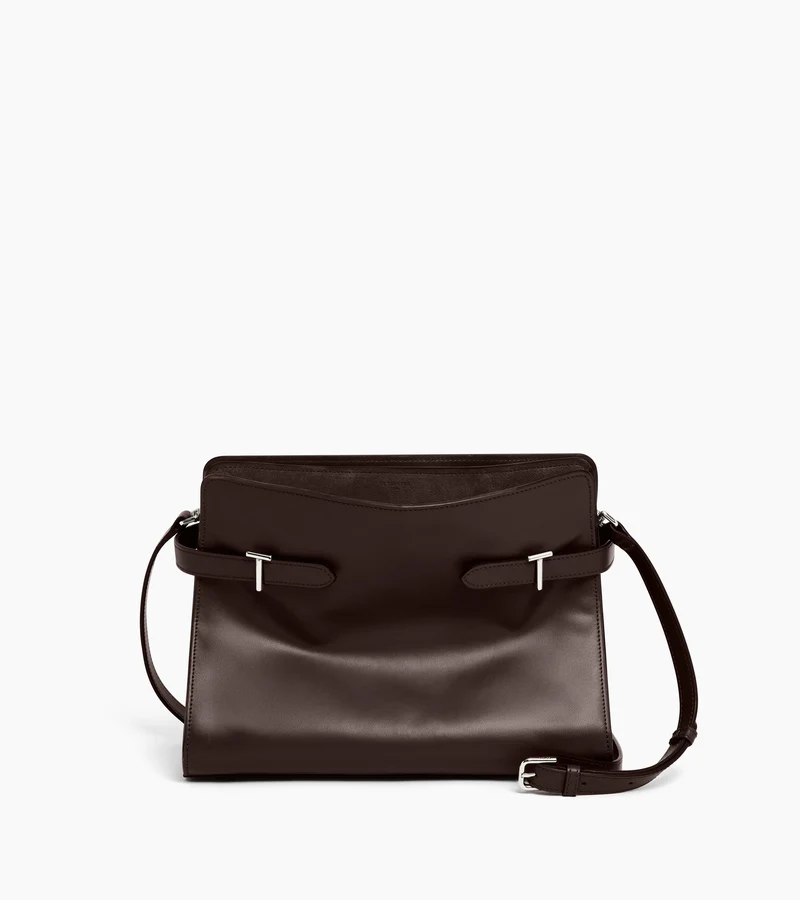 Sac porté épaule grand modèle Emie en cuir lisse et refente de velours
