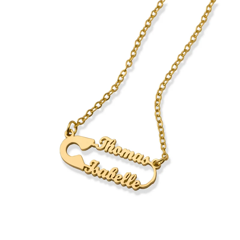 Safety pin necklace gold
