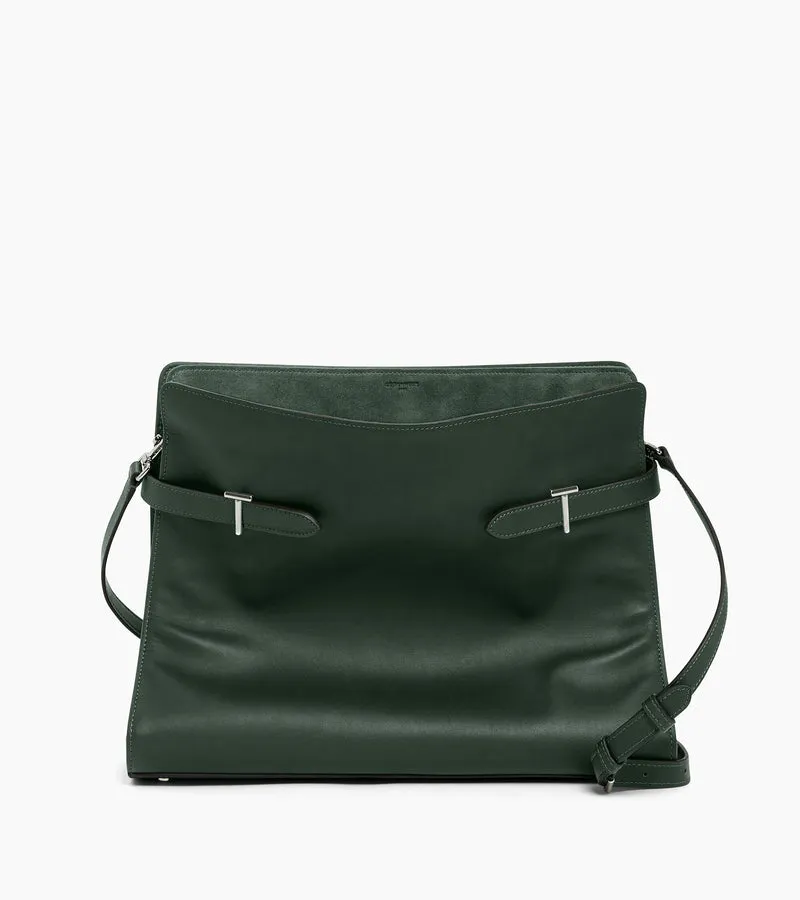Sac porté épaule modèle maxi Emie en cuir lisse et refente de velours