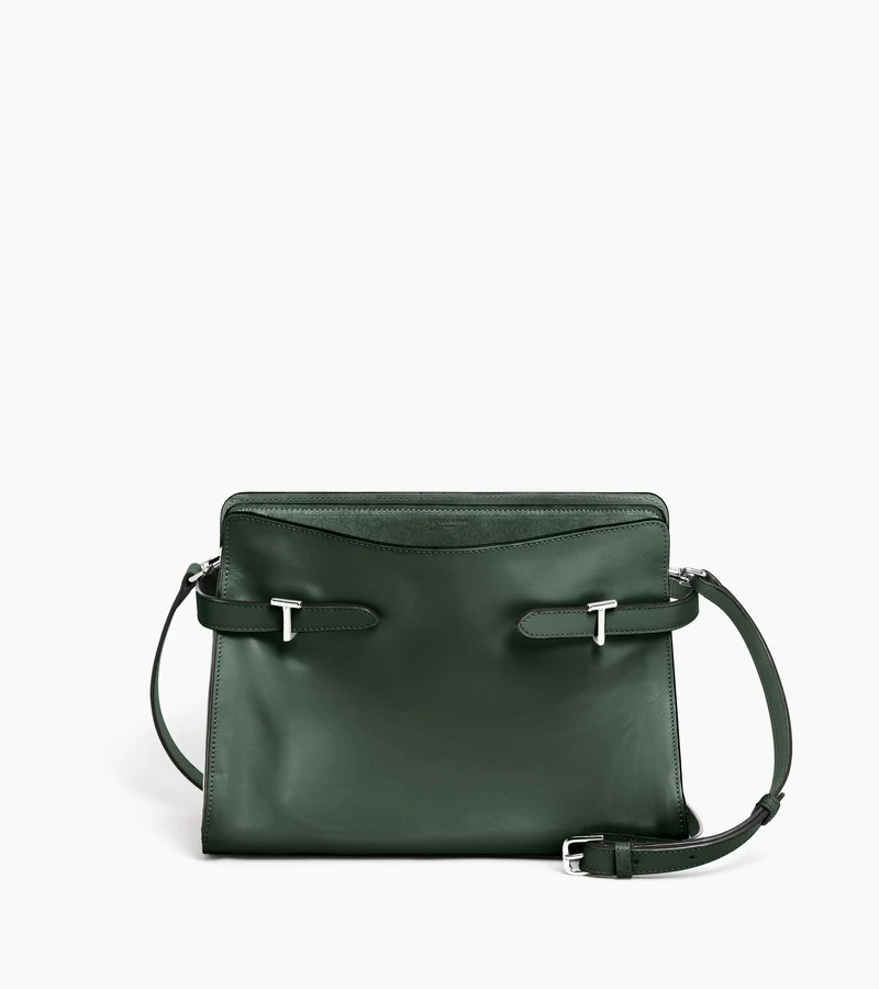 Sac porté épaule grand modèle Emie en cuir lisse et refente de velours