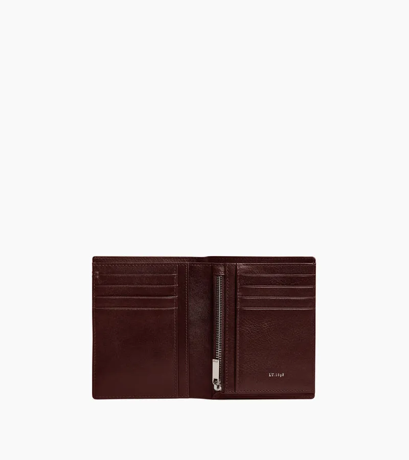 Portefeuille vertical zippé Lucien en cuir huilé