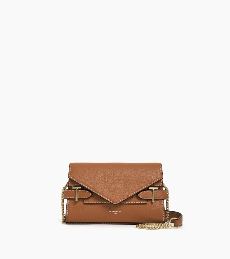 Sac pochette avec bandoulière double rabat Emilie en cuir grainé