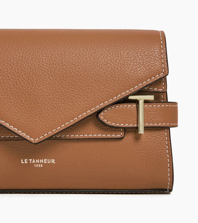 Sac pochette avec bandoulière double rabat Emilie en cuir grainé