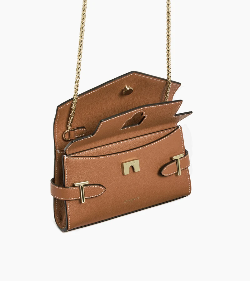 Sac pochette avec bandoulière double rabat Emilie en cuir grainé