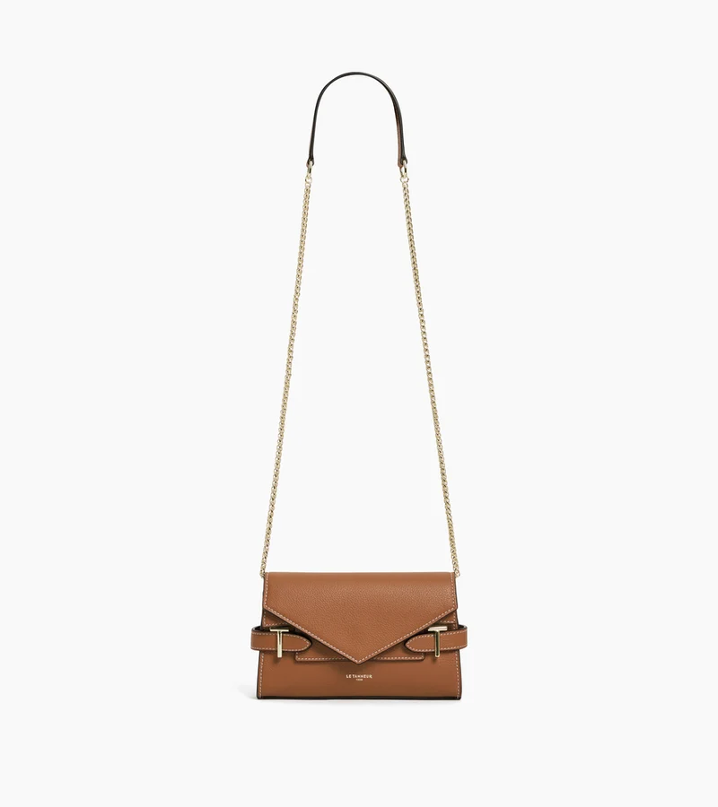 Sac pochette avec bandoulière double rabat Emilie en cuir grainé