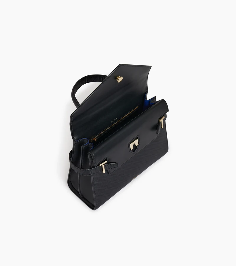 Sac à main double rabat moyen modèle Emilie en cuir signature T