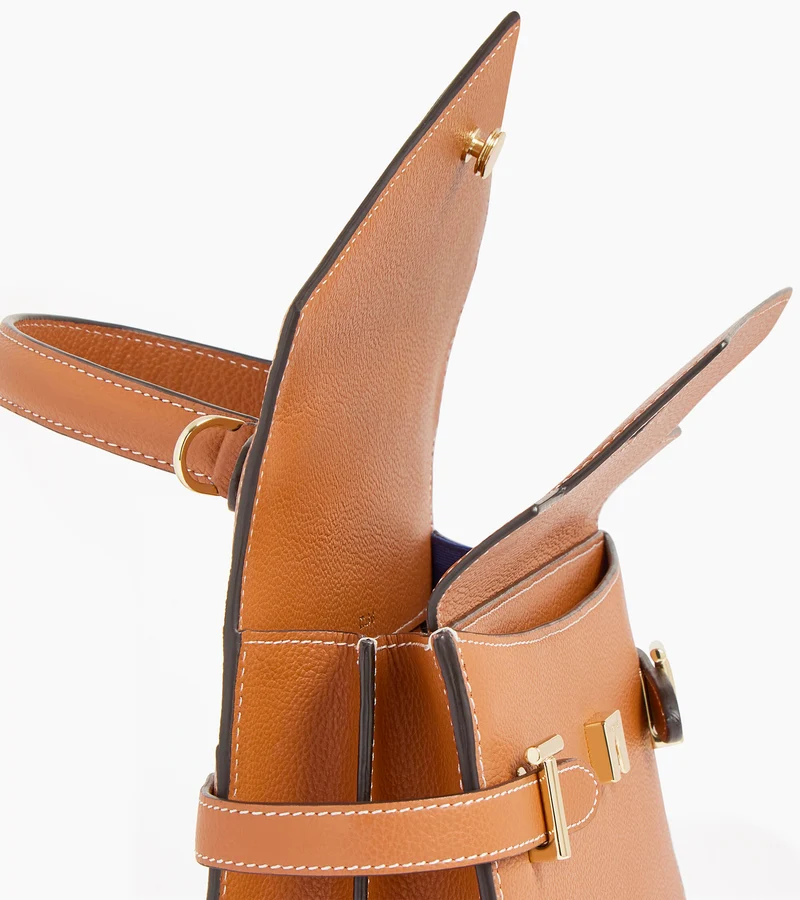 Sac à main double rabat moyen modèle Emilie en cuir grainé
