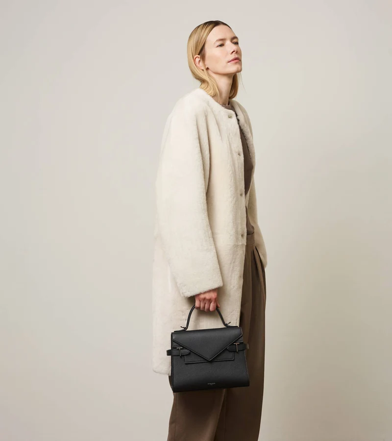 Sac à main double rabat moyen modèle Emilie en cuir grainé