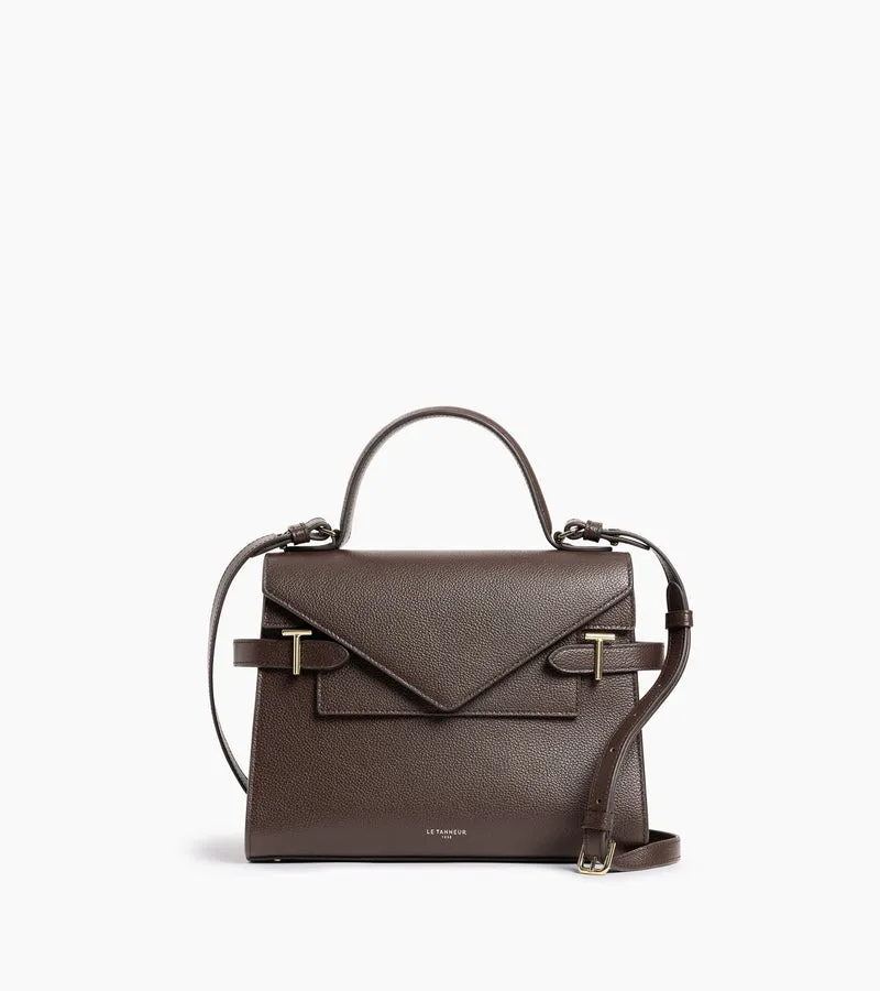 Sac à main double rabat moyen modèle Emilie en cuir grainé