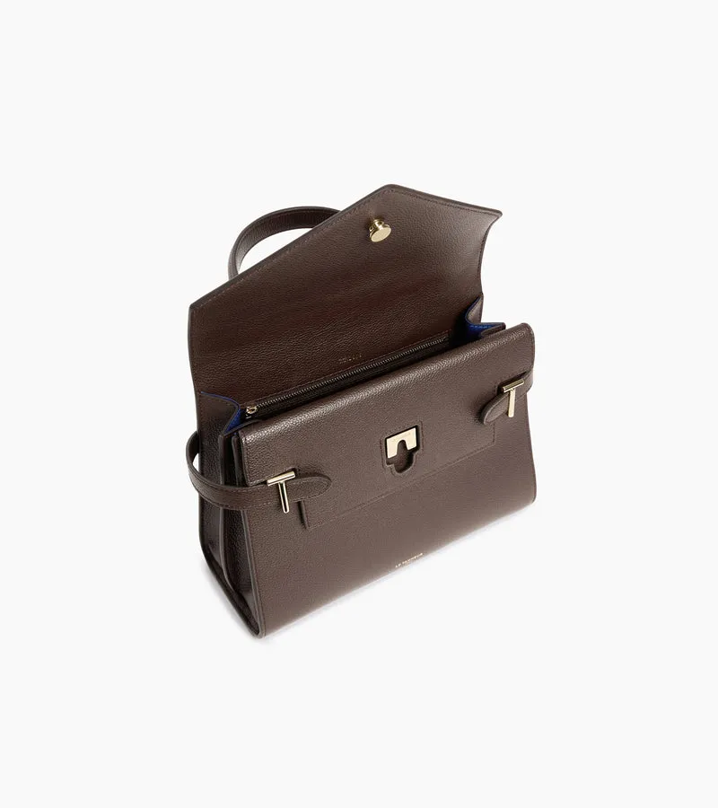 Sac à main double rabat moyen modèle Emilie en cuir grainé