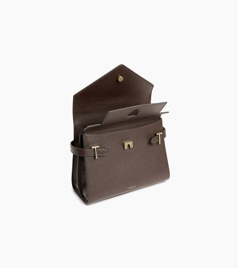 Sac à main double rabat moyen modèle Emilie en cuir grainé