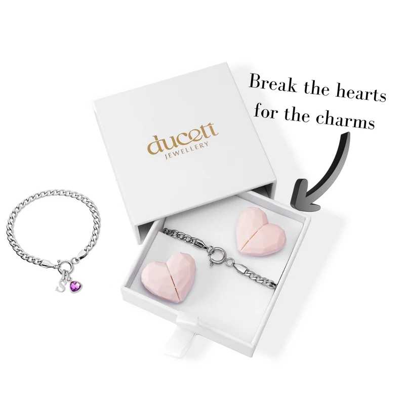 Letter & birthstone bracelet silver hearts