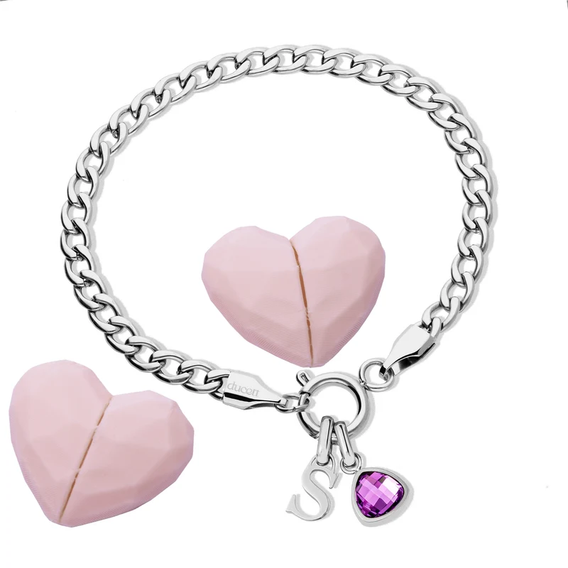 Letter & birthstone bracelet silver hearts