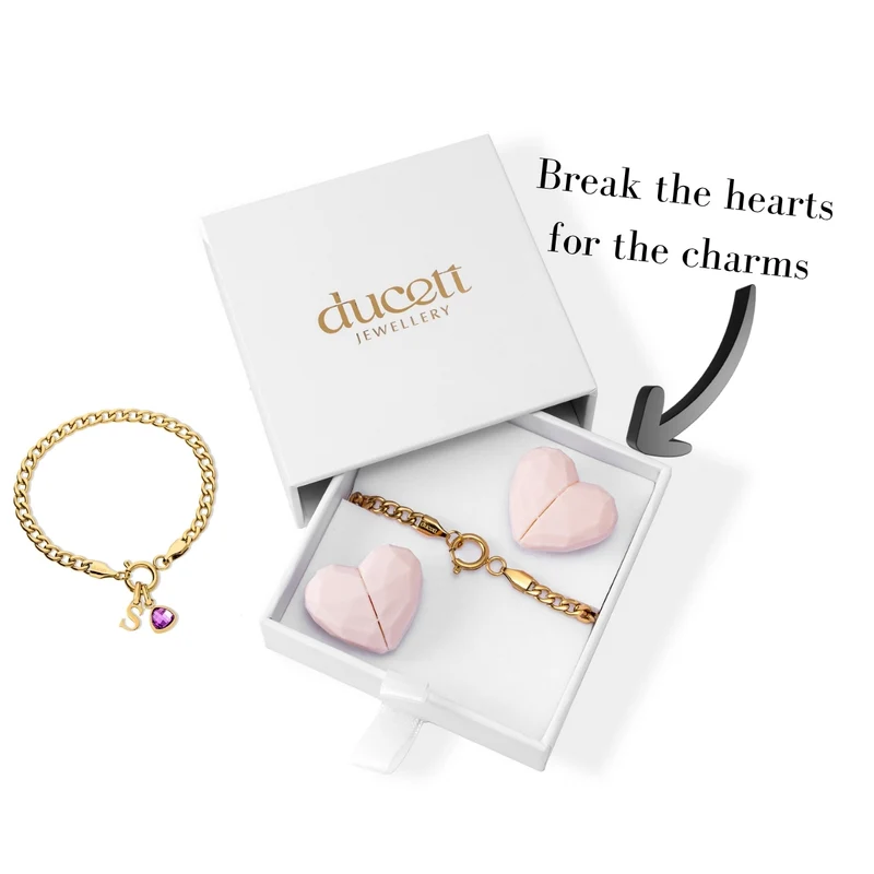 Letter & birthstone bracelet gold hearts