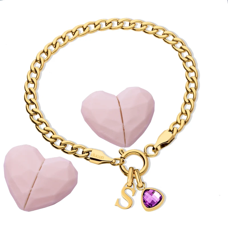 Letter & birthstone bracelet gold hearts