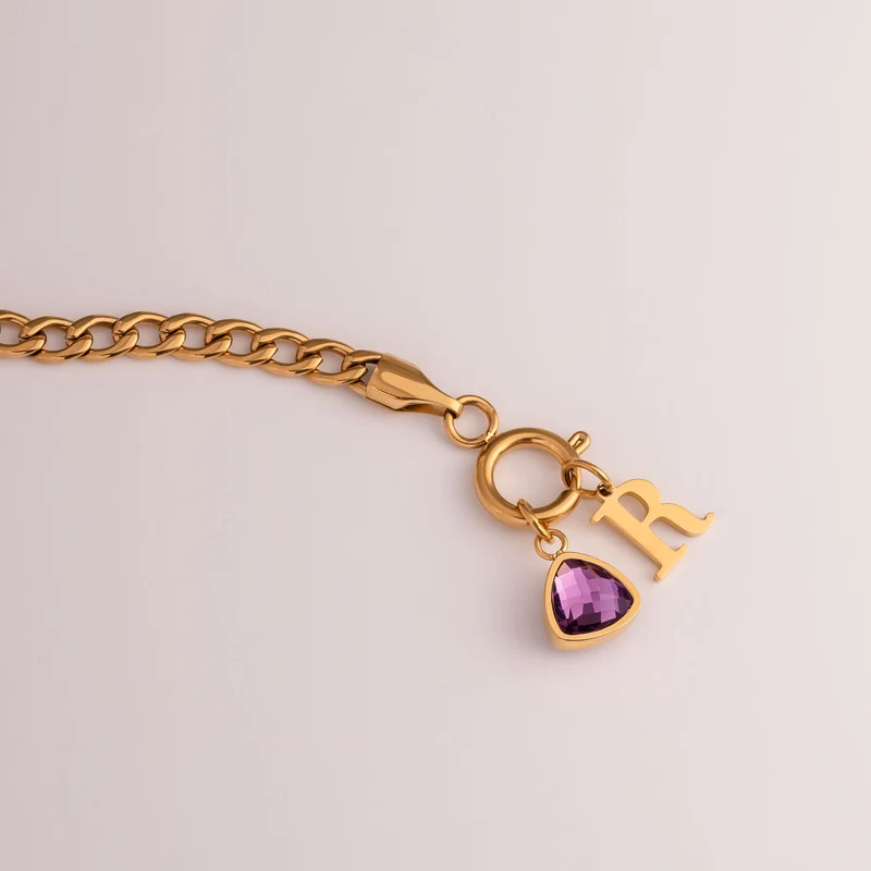 Letter & birthstone bracelet gold hearts
