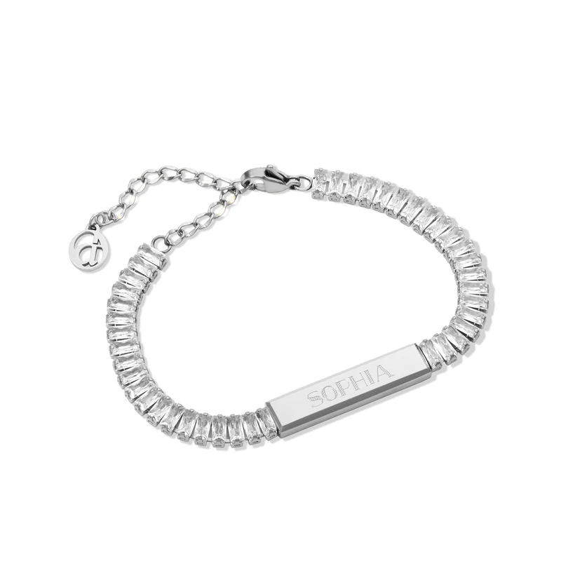 Tennis glow name bracelet silver