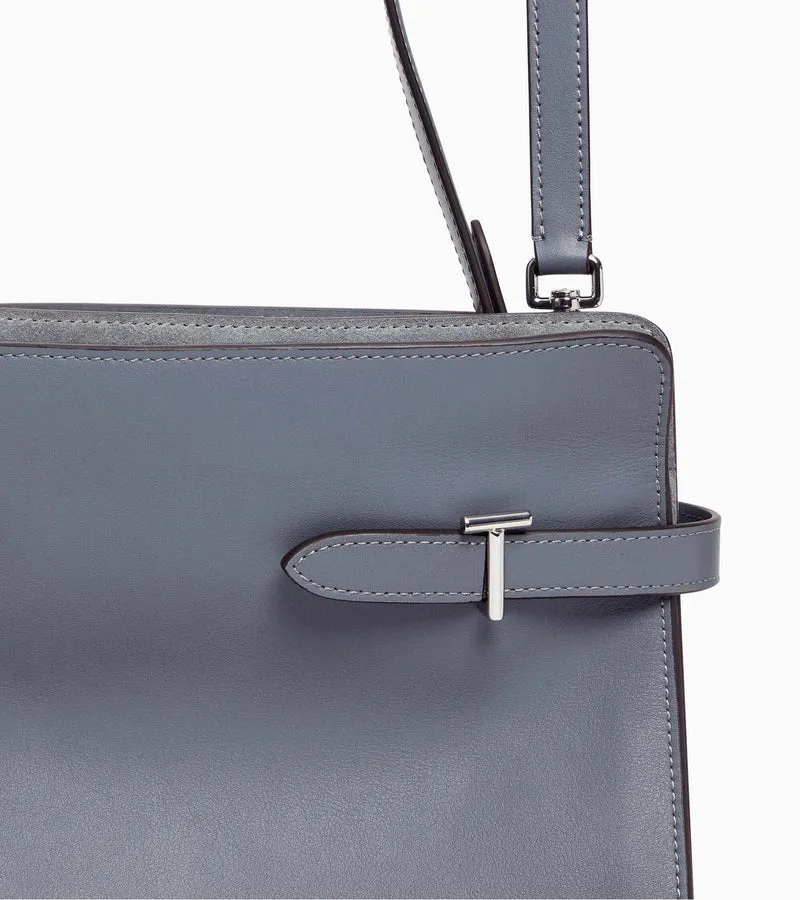 Sac porté épaule grand modèle Emie en cuir lisse et refente de velours