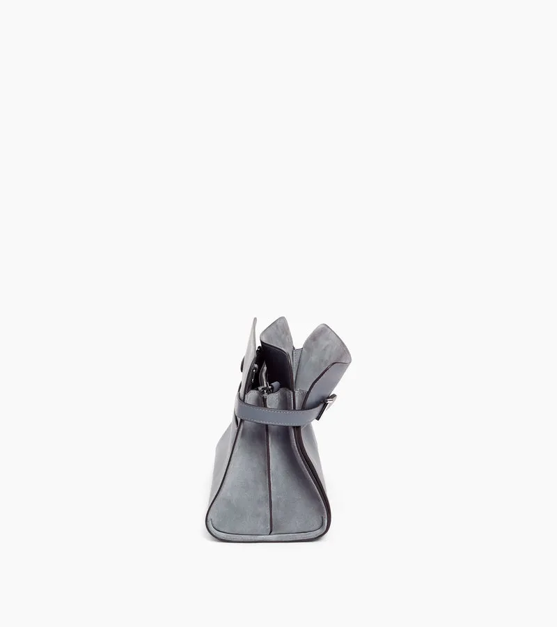 Sac porté épaule grand modèle Emie en cuir lisse et refente de velours