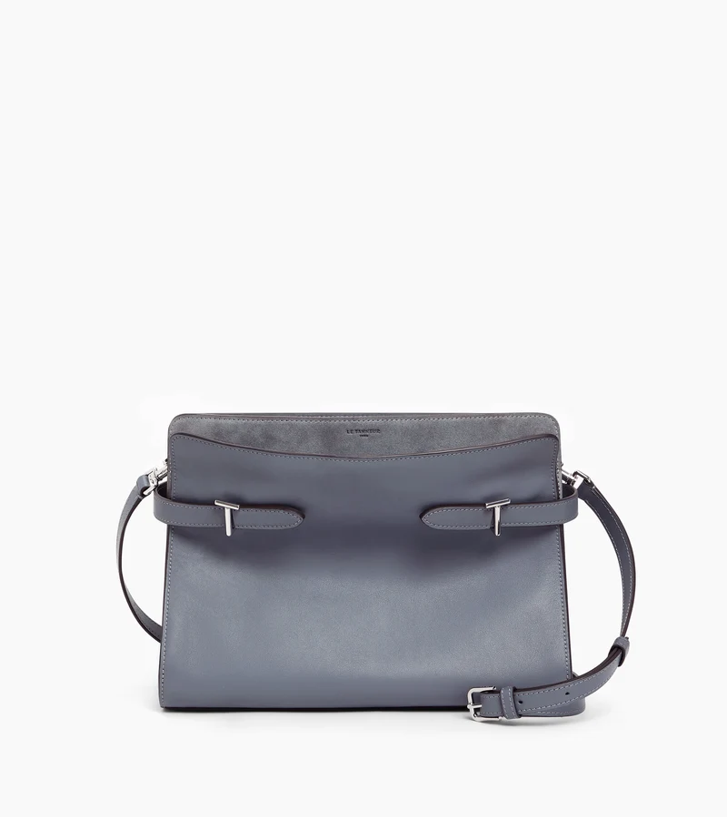 Sac porté épaule grand modèle Emie en cuir lisse et refente de velours