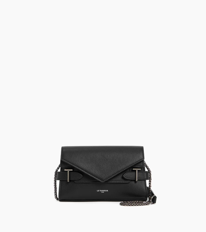Sac pochette avec bandoulière double rabat Emilie en cuir grainé