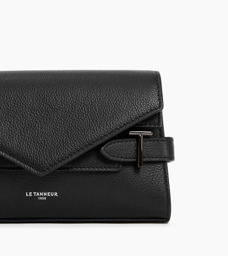 Sac pochette avec bandoulière double rabat Emilie en cuir grainé