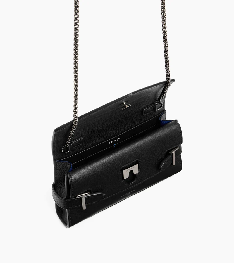Sac pochette avec bandoulière double rabat Emilie en cuir grainé