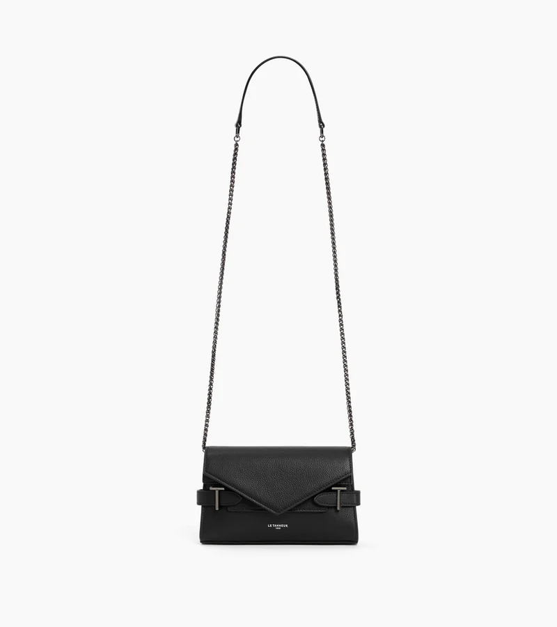 Sac pochette avec bandoulière double rabat Emilie en cuir grainé