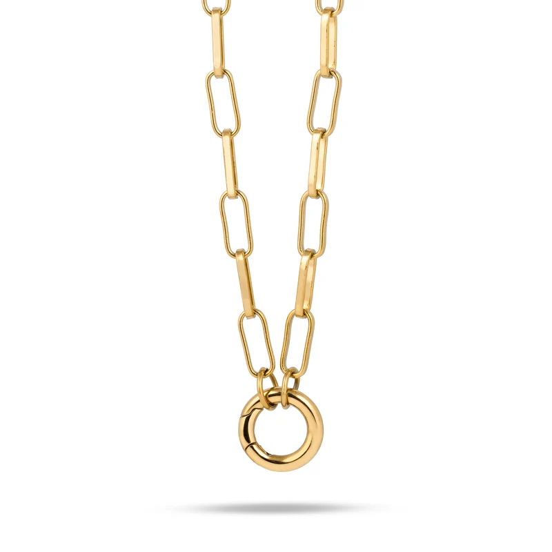 Loose letter & birthstone link chain gold