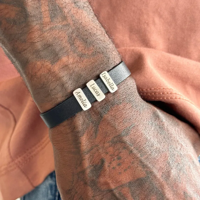 Leather bracelet names silver