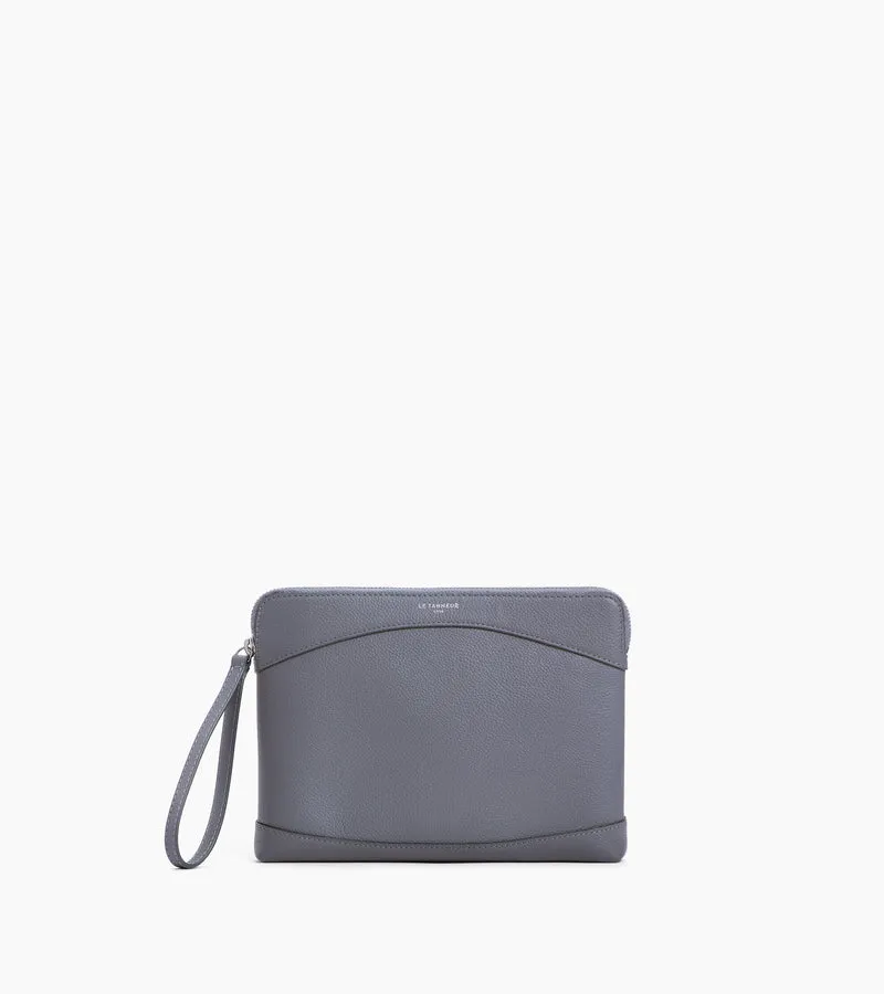 Pochette zippée en cuir grainé