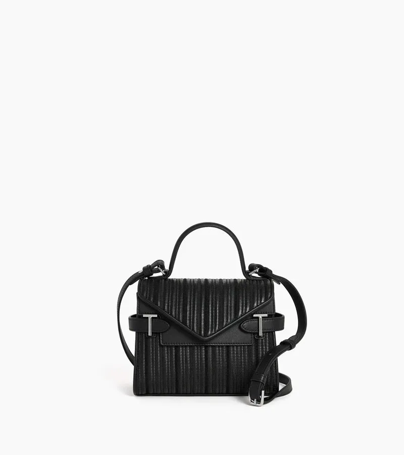 Petit sac à main double rabat Emilie en cuir tressé réemployé