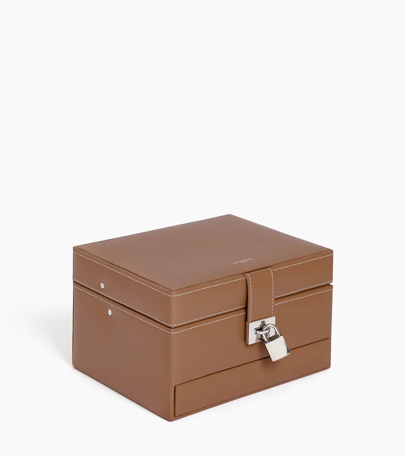 Boite à bijoux moyen modèle ouverture automatique en cuir